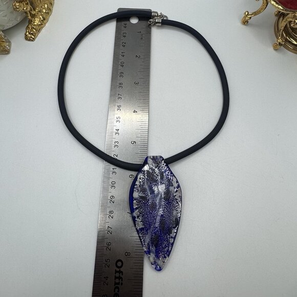 Vetri D'Arte Tear Drop Pendant Silver/Blue With Abstract Design Necklace Murano - Picture 4 of 6